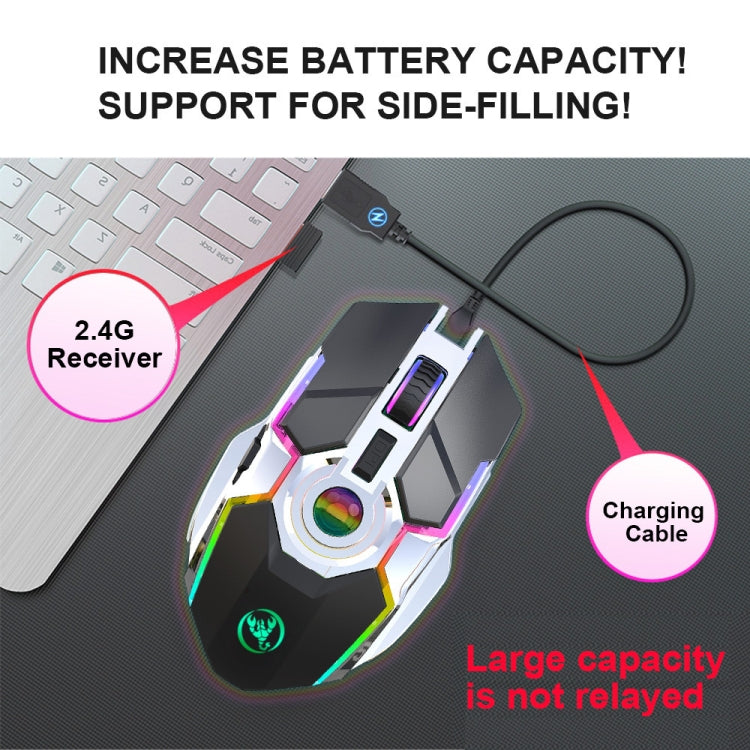 HXSJ T30 2400DPI RGB 2.4GHz Wireless Mouse(Metallic Grey)-garmade.com