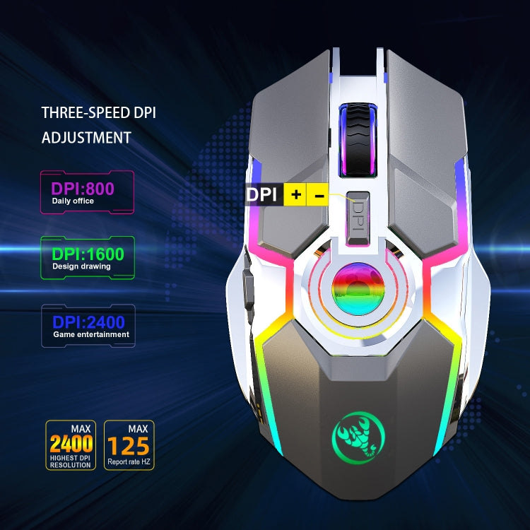 HXSJ T30 2400DPI RGB 2.4GHz Wireless Mouse(Metallic Grey)-garmade.com