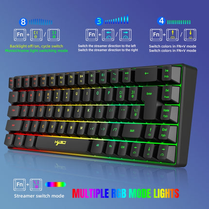 HXSJ V200 Wired RGB Backlit Mechanical Keyboard 68 Key Caps, Cable Length: 1.7m(Black)-garmade.com