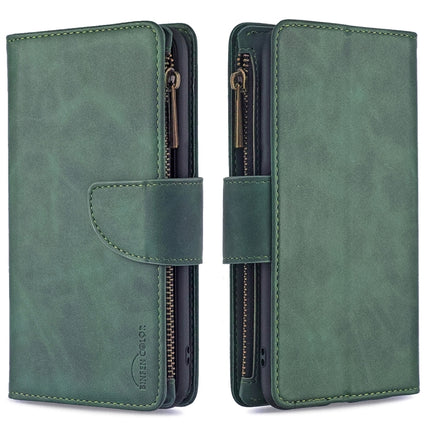 Skin Feel Detachable Magnetic Zipper Horizontal Flip PU Leather Case with Multi-Card Slots & Holder & Wallet & Photo Frame & Lanyard(Green)-garmade.com