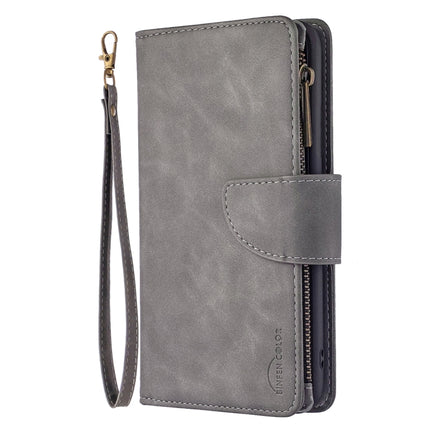 Skin Feel Detachable Magnetic Zipper Horizontal Flip PU Leather Case with Multi-Card Slots & Holder & Wallet & Photo Frame & Lanyard(Grey)-garmade.com