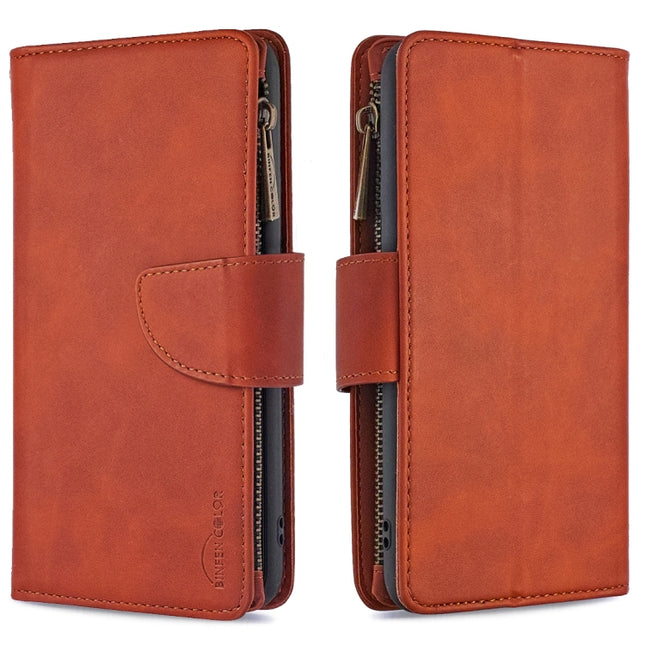 For iPhone XS / X Skin Feel Detachable Magnetic Zipper Horizontal Flip PU Leather Case with Multi-Card Slots & Holder & Wallet & Photo Frame & Lanyard(Brown)-garmade.com