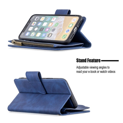 For iPhone XS / X Skin Feel Detachable Magnetic Zipper Horizontal Flip PU Leather Case with Multi-Card Slots & Holder & Wallet & Photo Frame & Lanyard(Blue)-garmade.com