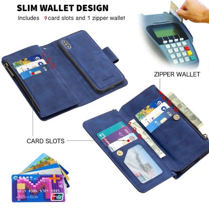 For iPhone XS / X Skin Feel Detachable Magnetic Zipper Horizontal Flip PU Leather Case with Multi-Card Slots & Holder & Wallet & Photo Frame & Lanyard(Blue)-garmade.com