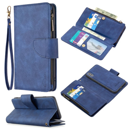 For iPhone XS / X Skin Feel Detachable Magnetic Zipper Horizontal Flip PU Leather Case with Multi-Card Slots & Holder & Wallet & Photo Frame & Lanyard(Blue)-garmade.com