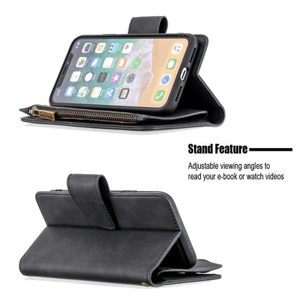 For iPhone XS / X Skin Feel Detachable Magnetic Zipper Horizontal Flip PU Leather Case with Multi-Card Slots & Holder & Wallet & Photo Frame & Lanyard(Black)-garmade.com