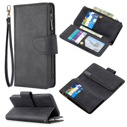 For iPhone XS / X Skin Feel Detachable Magnetic Zipper Horizontal Flip PU Leather Case with Multi-Card Slots & Holder & Wallet & Photo Frame & Lanyard(Black)-garmade.com