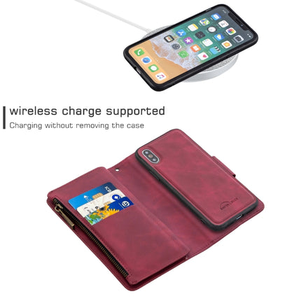 For iPhone XS / X Skin Feel Detachable Magnetic Zipper Horizontal Flip PU Leather Case with Multi-Card Slots & Holder & Wallet & Photo Frame & Lanyard(Red)-garmade.com