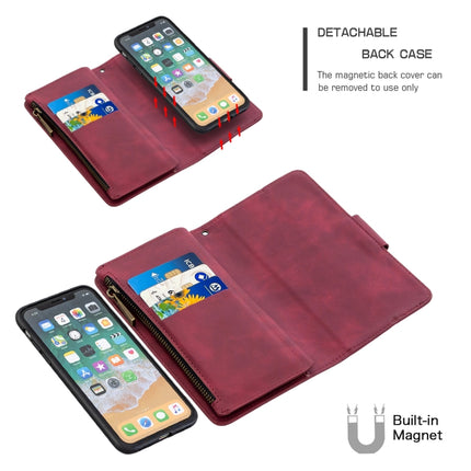 For iPhone XS / X Skin Feel Detachable Magnetic Zipper Horizontal Flip PU Leather Case with Multi-Card Slots & Holder & Wallet & Photo Frame & Lanyard(Red)-garmade.com