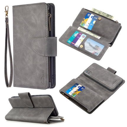 For iPhone XS / X Skin Feel Detachable Magnetic Zipper Horizontal Flip PU Leather Case with Multi-Card Slots & Holder & Wallet & Photo Frame & Lanyard(Grey)-garmade.com