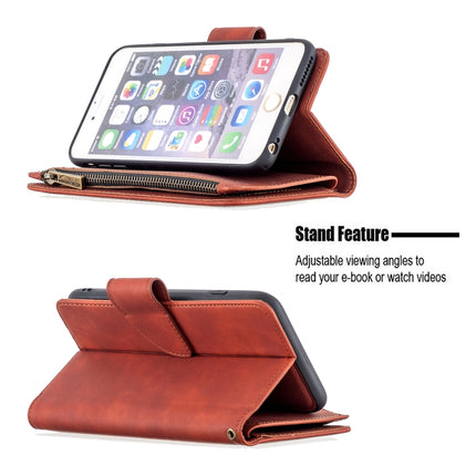 For iPhone 6 Plus Skin Feel Detachable Magnetic Zipper Horizontal Flip PU Leather Case with Multi-Card Slots & Holder & Wallet & Photo Frame & Lanyard(Brown)-garmade.com