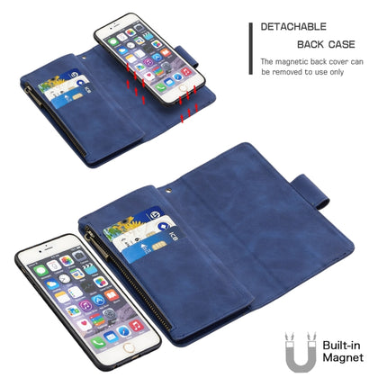 For iPhone 6 Plus Skin Feel Detachable Magnetic Zipper Horizontal Flip PU Leather Case with Multi-Card Slots & Holder & Wallet & Photo Frame & Lanyard(Blue)-garmade.com