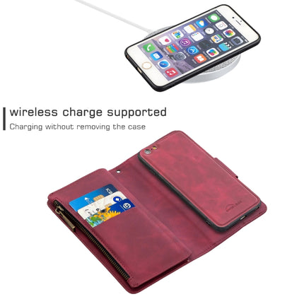 For iPhone 6 Plus Skin Feel Detachable Magnetic Zipper Horizontal Flip PU Leather Case with Multi-Card Slots & Holder & Wallet & Photo Frame & Lanyard(Red)-garmade.com