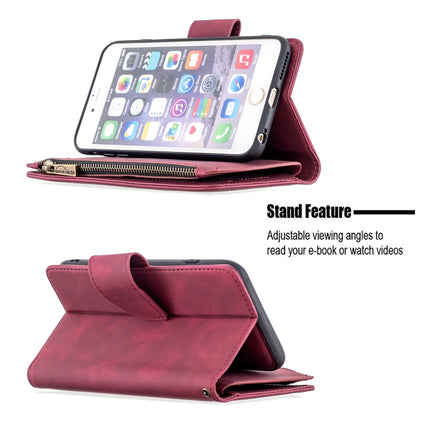 For iPhone 6 Plus Skin Feel Detachable Magnetic Zipper Horizontal Flip PU Leather Case with Multi-Card Slots & Holder & Wallet & Photo Frame & Lanyard(Red)-garmade.com