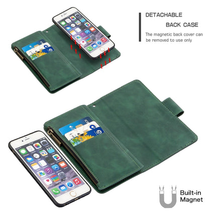 For iPhone 6 Plus Skin Feel Detachable Magnetic Zipper Horizontal Flip PU Leather Case with Multi-Card Slots & Holder & Wallet & Photo Frame & Lanyard(Green)-garmade.com