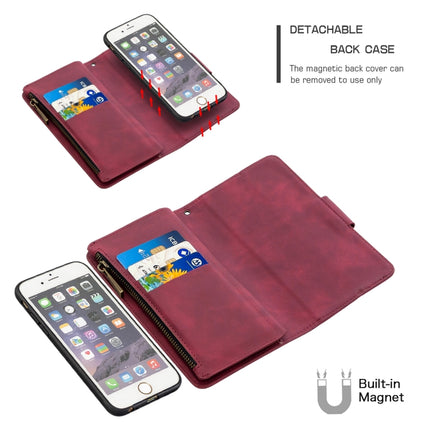 For iPhone 6 Skin Feel Detachable Magnetic Zipper Horizontal Flip PU Leather Case with Multi-Card Slots & Holder & Wallet & Photo Frame & Lanyard(Red)-garmade.com