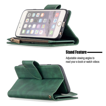 For iPhone 6 Skin Feel Detachable Magnetic Zipper Horizontal Flip PU Leather Case with Multi-Card Slots & Holder & Wallet & Photo Frame & Lanyard(Green)-garmade.com