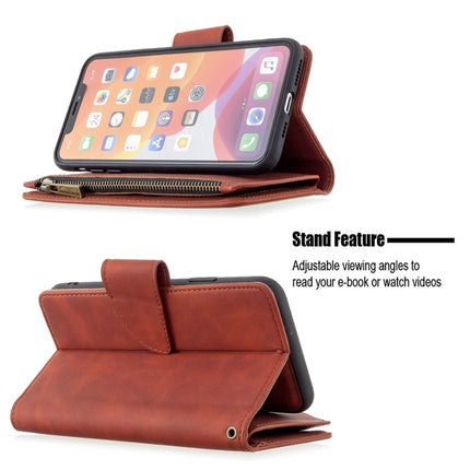 For iPhone 11 Pro Max Skin Feel Detachable Magnetic Zipper Horizontal Flip PU Leather Case with Multi-Card Slots & Holder & Wallet & Photo Frame & Lanyard(Brown)-garmade.com