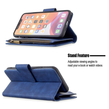 For iPhone 11 Pro Max Skin Feel Detachable Magnetic Zipper Horizontal Flip PU Leather Case with Multi-Card Slots & Holder & Wallet & Photo Frame & Lanyard(Blue)-garmade.com