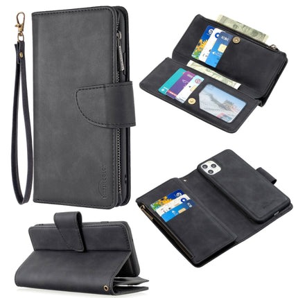 For iPhone 11 Pro Max Skin Feel Detachable Magnetic Zipper Horizontal Flip PU Leather Case with Multi-Card Slots & Holder & Wallet & Photo Frame & Lanyard(Black)-garmade.com