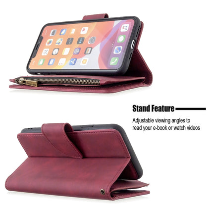 For iPhone 11 Pro Max Skin Feel Detachable Magnetic Zipper Horizontal Flip PU Leather Case with Multi-Card Slots & Holder & Wallet & Photo Frame & Lanyard(Red)-garmade.com