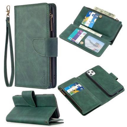 For iPhone 11 Pro Max Skin Feel Detachable Magnetic Zipper Horizontal Flip PU Leather Case with Multi-Card Slots & Holder & Wallet & Photo Frame & Lanyard(Green)-garmade.com
