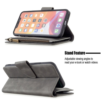 For iPhone 11 Pro Max Skin Feel Detachable Magnetic Zipper Horizontal Flip PU Leather Case with Multi-Card Slots & Holder & Wallet & Photo Frame & Lanyard(Grey)-garmade.com