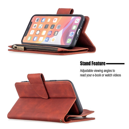 For iPhone 11 Pro Skin Feel Detachable Magnetic Zipper Horizontal Flip PU Leather Case with Multi-Card Slots & Holder & Wallet & Photo Frame & Lanyard(Brown)-garmade.com