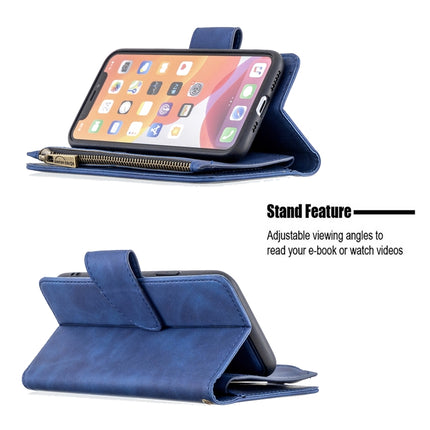 For iPhone 11 Pro Skin Feel Detachable Magnetic Zipper Horizontal Flip PU Leather Case with Multi-Card Slots & Holder & Wallet & Photo Frame & Lanyard(Blue)-garmade.com
