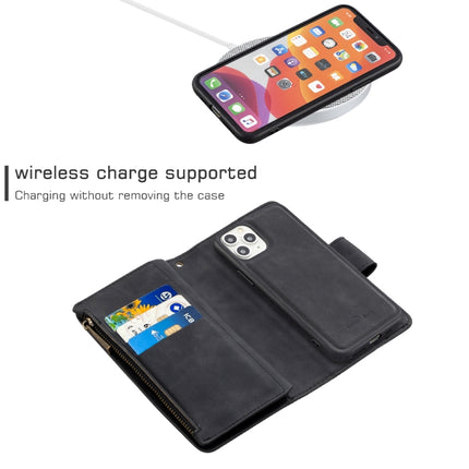 For iPhone 11 Pro Skin Feel Detachable Magnetic Zipper Horizontal Flip PU Leather Case with Multi-Card Slots & Holder & Wallet & Photo Frame & Lanyard(Black)-garmade.com