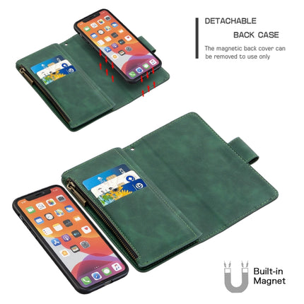 For iPhone 11 Pro Skin Feel Detachable Magnetic Zipper Horizontal Flip PU Leather Case with Multi-Card Slots & Holder & Wallet & Photo Frame & Lanyard(Green)-garmade.com