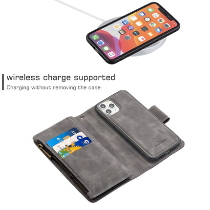 For iPhone 11 Pro Skin Feel Detachable Magnetic Zipper Horizontal Flip PU Leather Case with Multi-Card Slots & Holder & Wallet & Photo Frame & Lanyard(Grey)-garmade.com