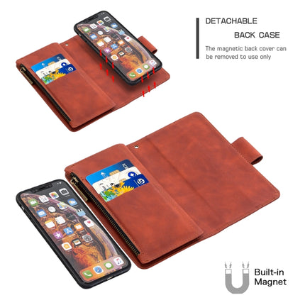 For iPhone XS Max Skin Feel Detachable Magnetic Zipper Horizontal Flip PU Leather Case with Multi-Card Slots & Holder & Wallet & Photo Frame & Lanyard(Brown)-garmade.com