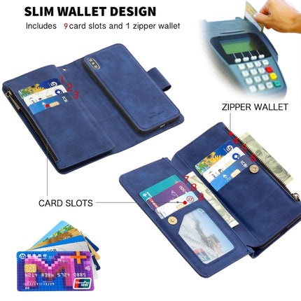 For iPhone XS Max Skin Feel Detachable Magnetic Zipper Horizontal Flip PU Leather Case with Multi-Card Slots & Holder & Wallet & Photo Frame & Lanyard(Blue)-garmade.com