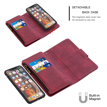 For iPhone XS Max Skin Feel Detachable Magnetic Zipper Horizontal Flip PU Leather Case with Multi-Card Slots & Holder & Wallet & Photo Frame & Lanyard(Red)-garmade.com
