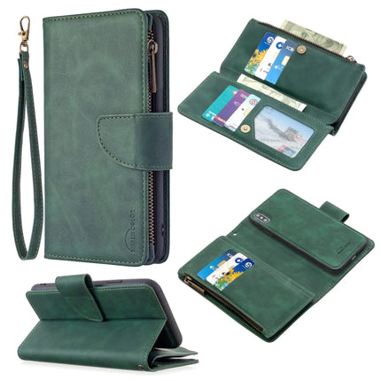 For iPhone XS Max Skin Feel Detachable Magnetic Zipper Horizontal Flip PU Leather Case with Multi-Card Slots & Holder & Wallet & Photo Frame & Lanyard(Green)-garmade.com