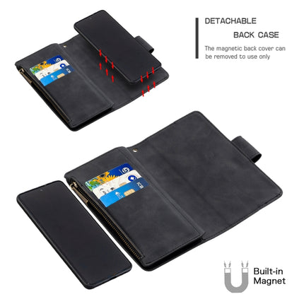 For Samsung Galaxy S20+ Skin Feel Detachable Magnetic Zipper Horizontal Flip PU Leather Case with Multi-Card Slots & Holder & Wallet & Photo Frame & Lanyard(Black)-garmade.com