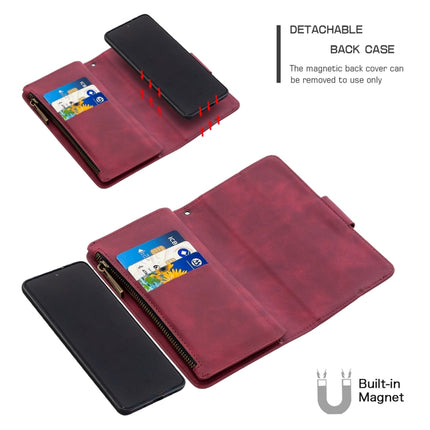 For Samsung Galaxy S20+ Skin Feel Detachable Magnetic Zipper Horizontal Flip PU Leather Case with Multi-Card Slots & Holder & Wallet & Photo Frame & Lanyard(Red)-garmade.com