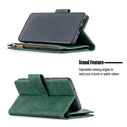 For Samsung Galaxy S20+ Skin Feel Detachable Magnetic Zipper Horizontal Flip PU Leather Case with Multi-Card Slots & Holder & Wallet & Photo Frame & Lanyard(Green)-garmade.com
