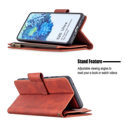 For Samsung Galaxy S20 Ultra Skin Feel Detachable Magnetic Zipper Horizontal Flip PU Leather Case with Multi-Card Slots & Holder & Wallet & Photo Frame & Lanyard(Brown)-garmade.com