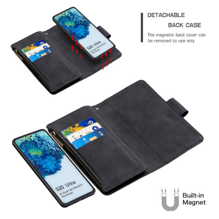 For Samsung Galaxy S20 Ultra Skin Feel Detachable Magnetic Zipper Horizontal Flip PU Leather Case with Multi-Card Slots & Holder & Wallet & Photo Frame & Lanyard(Black)-garmade.com