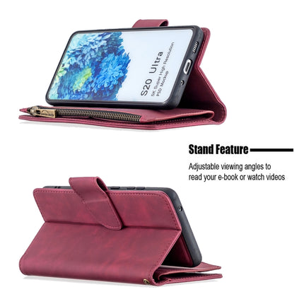 For Samsung Galaxy S20 Ultra Skin Feel Detachable Magnetic Zipper Horizontal Flip PU Leather Case with Multi-Card Slots & Holder & Wallet & Photo Frame & Lanyard(Red)-garmade.com