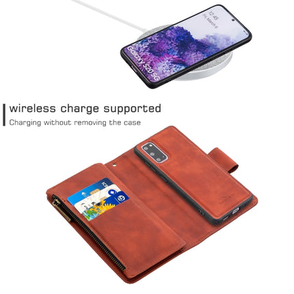 For Samsung Galaxy S20 Skin Feel Detachable Magnetic Zipper Horizontal Flip PU Leather Case with Multi-Card Slots & Holder & Wallet & Photo Frame & Lanyard(Brown)-garmade.com