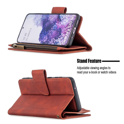 For Samsung Galaxy S20 Skin Feel Detachable Magnetic Zipper Horizontal Flip PU Leather Case with Multi-Card Slots & Holder & Wallet & Photo Frame & Lanyard(Brown)-garmade.com
