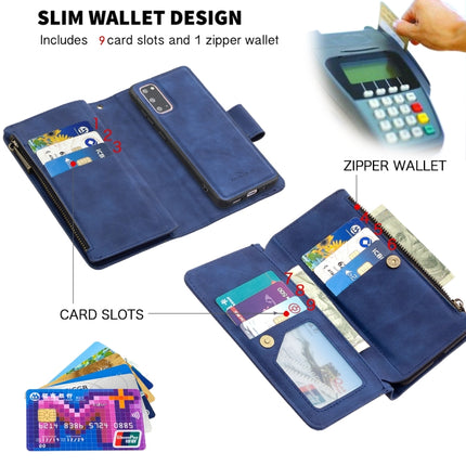 For Samsung Galaxy S20 Skin Feel Detachable Magnetic Zipper Horizontal Flip PU Leather Case with Multi-Card Slots & Holder & Wallet & Photo Frame & Lanyard(Blue)-garmade.com