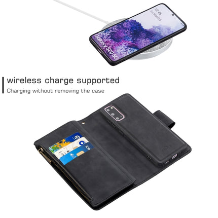 For Samsung Galaxy S20 Skin Feel Detachable Magnetic Zipper Horizontal Flip PU Leather Case with Multi-Card Slots & Holder & Wallet & Photo Frame & Lanyard(Black)-garmade.com