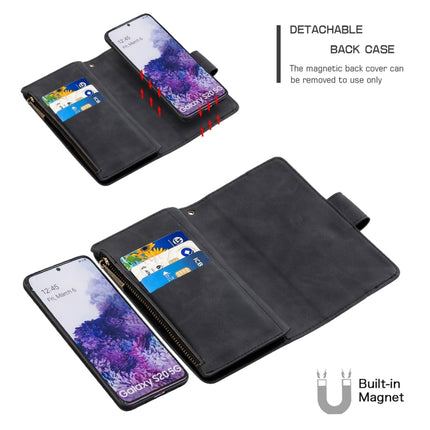 For Samsung Galaxy S20 Skin Feel Detachable Magnetic Zipper Horizontal Flip PU Leather Case with Multi-Card Slots & Holder & Wallet & Photo Frame & Lanyard(Black)-garmade.com