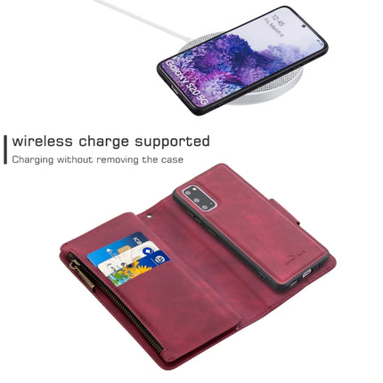 For Samsung Galaxy S20 Skin Feel Detachable Magnetic Zipper Horizontal Flip PU Leather Case with Multi-Card Slots & Holder & Wallet & Photo Frame & Lanyard(Red)-garmade.com