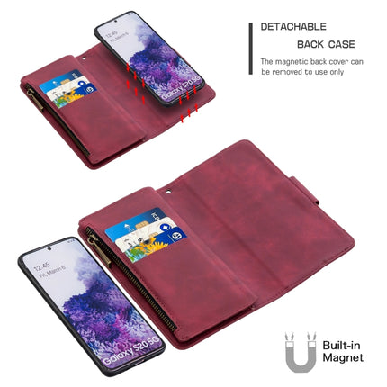 For Samsung Galaxy S20 Skin Feel Detachable Magnetic Zipper Horizontal Flip PU Leather Case with Multi-Card Slots & Holder & Wallet & Photo Frame & Lanyard(Red)-garmade.com