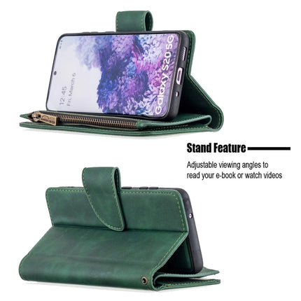 For Samsung Galaxy S20 Skin Feel Detachable Magnetic Zipper Horizontal Flip PU Leather Case with Multi-Card Slots & Holder & Wallet & Photo Frame & Lanyard(Green)-garmade.com